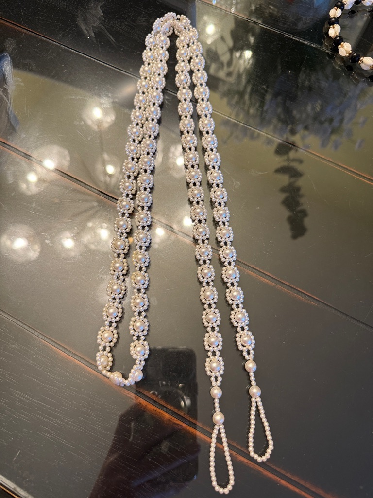 Pearl And Crystal Beaded Lariat Necklace - White 15$